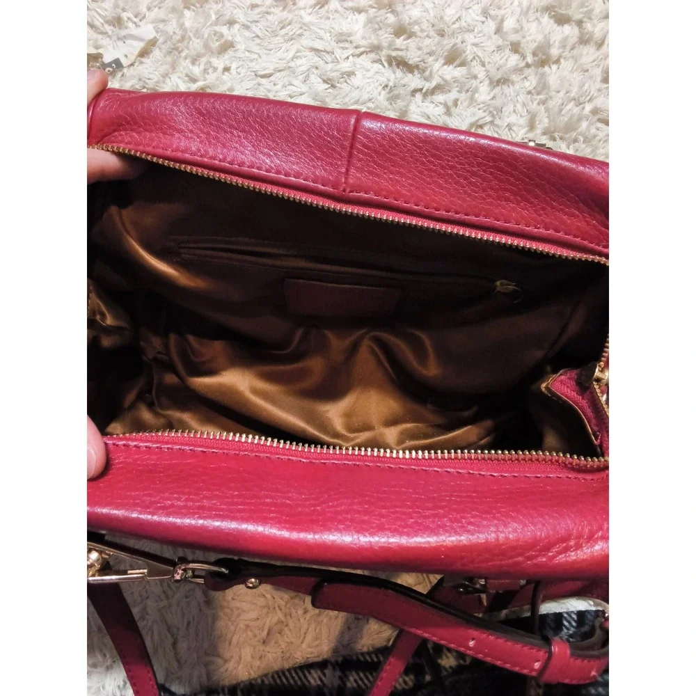 71.Coach Madison Madeline East West Satchel Cranberry Red Leather Bag 25169